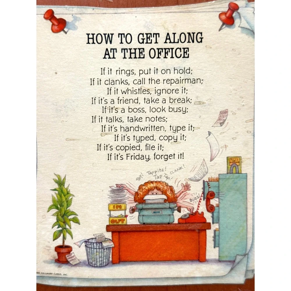 Vintage 1980 Hallmark Maxine How to Get Along at the Office Wood Plaque
